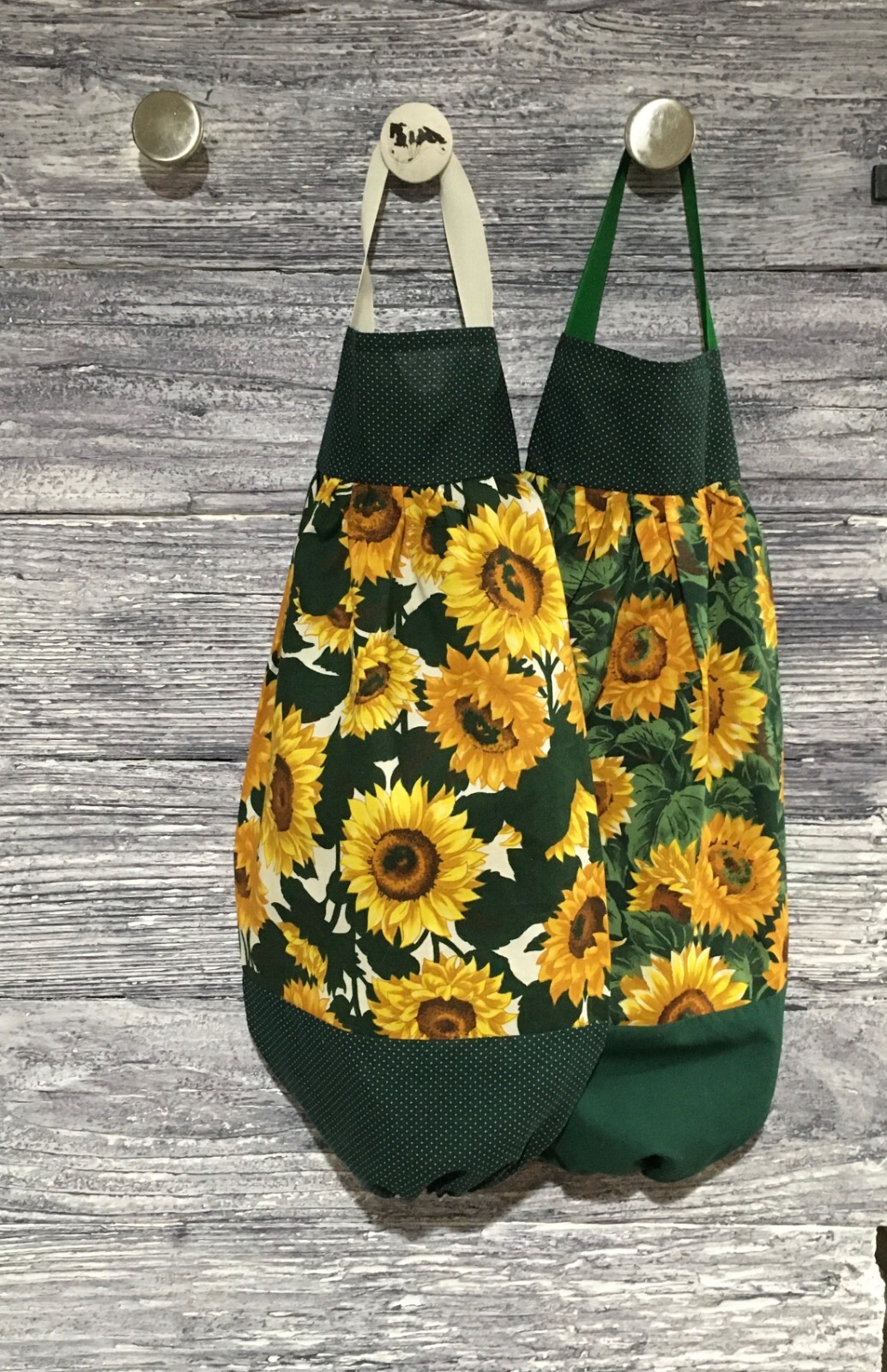 Plastic Grocery Bag Rag Sock Holder Large Yellow Gold Sunflowers Brown Centers