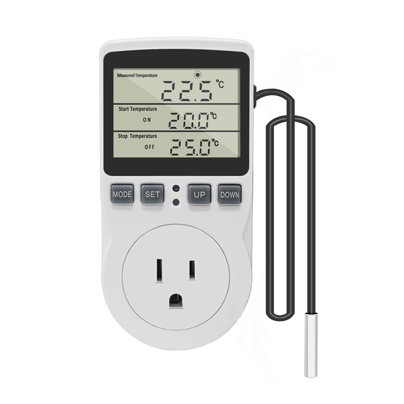 Digital Thermostat Plug Controller 120V Heating Cooling 15A Celsius Fahrenheit