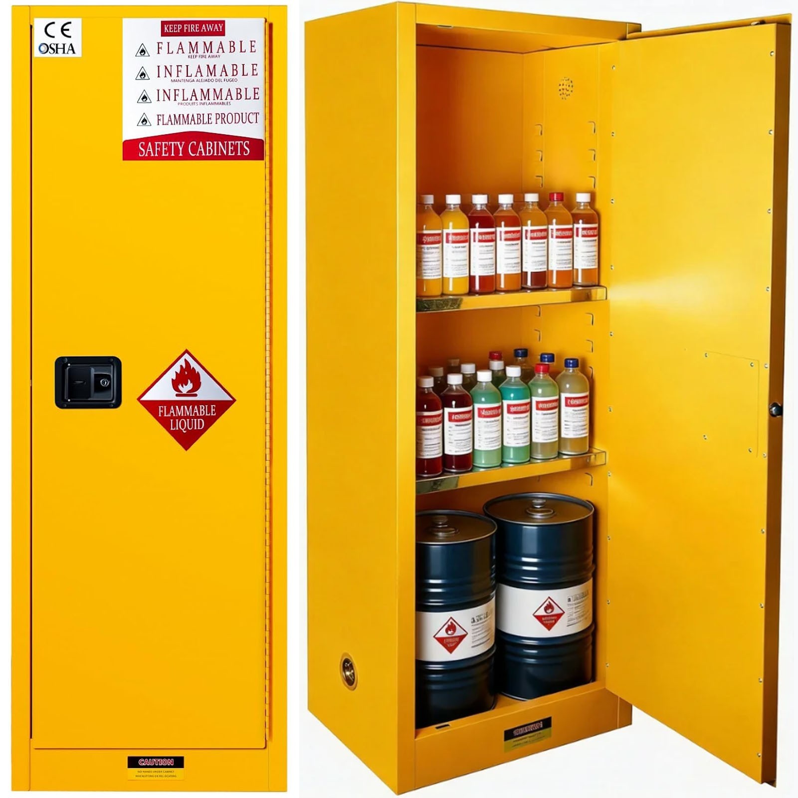 40 Gal Hazardous Liquid Cabinet 65Hx19Wx24D Adjustable Shelf Fireproof Cabinet
