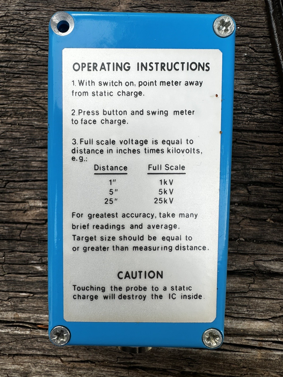 STATIC INC 25,000 VOLT ELECTROSTATIC STATIC VOLTAGE VOLT METER 224CL 5KV 25 KV
