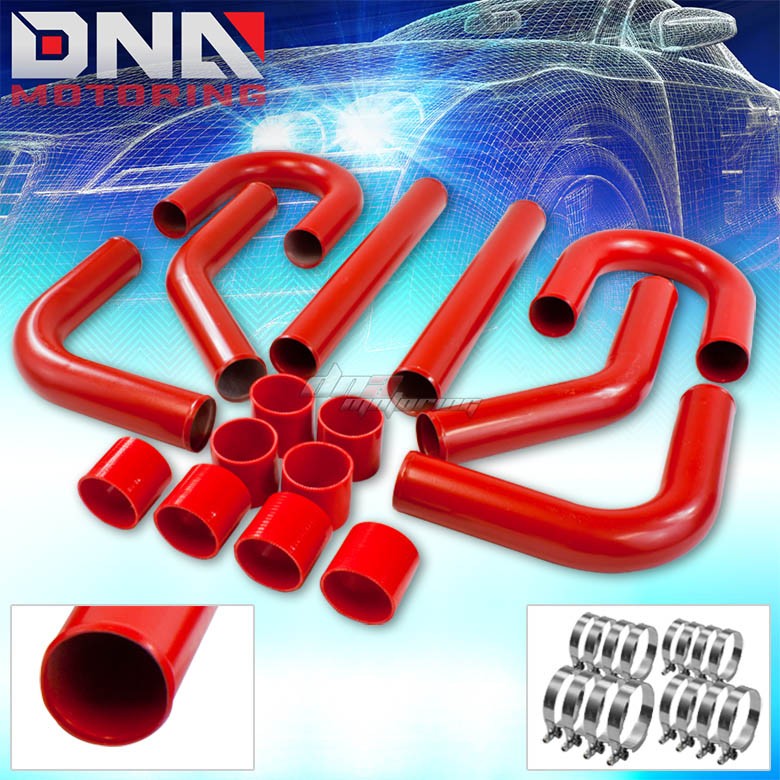 2.5" TURBO FRONT/SIDE MOUNT INTERCOOLER RED DIY 8PC ALUMINUM PIPING+HOSE+CLAMP