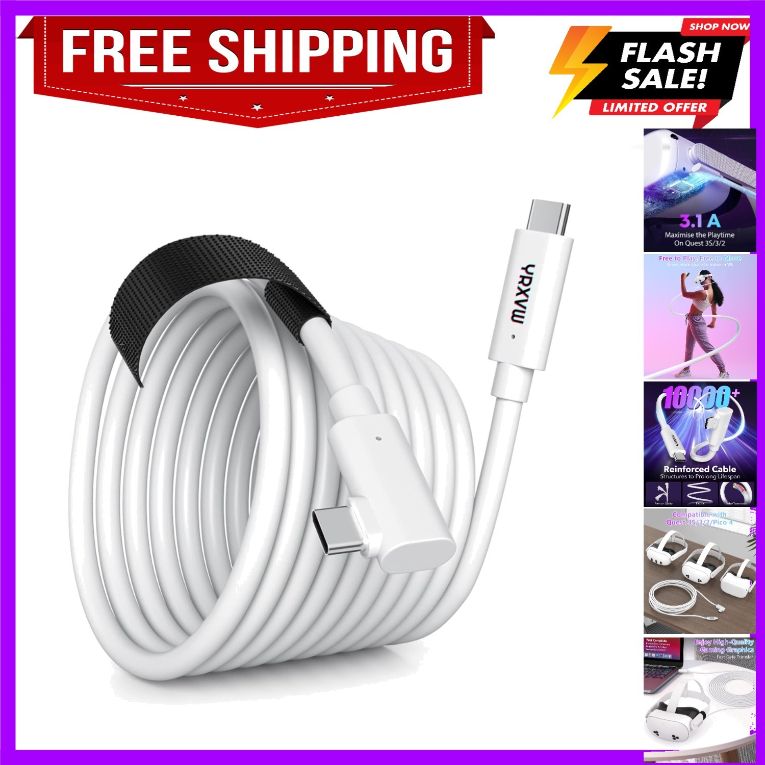 Link Cable 6FT Compatible with Meta/Oculus Quest 3S, Quest 3, Quest 2/Pro, PI...