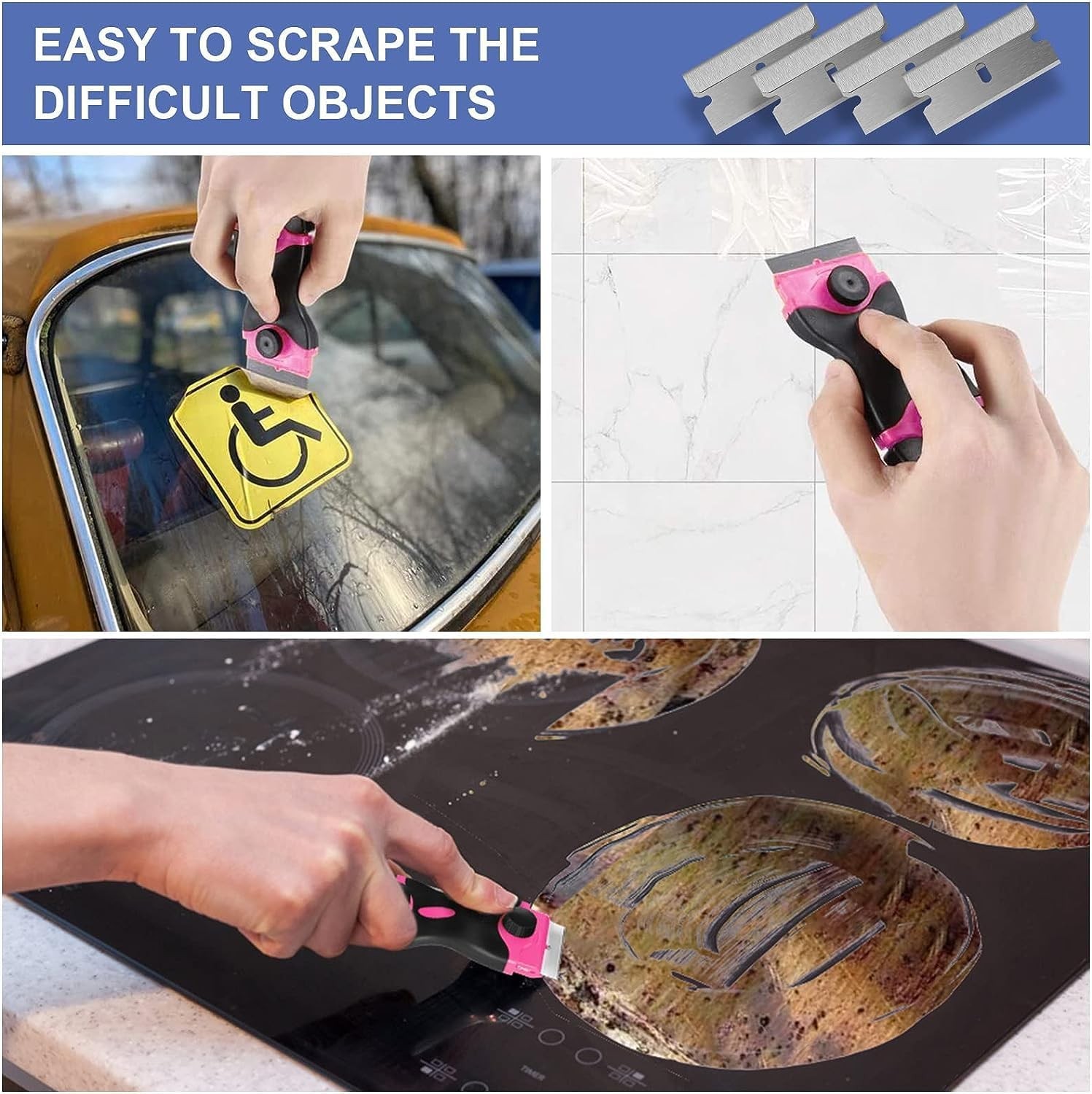Razor Blade Scraper, Double Edged Razorblade Scraping Tool with 20 Razor Blades