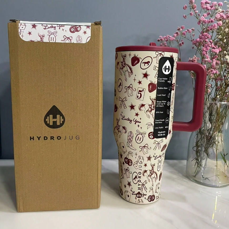 Hydrojug Red Western Charm 40oz Traveler - Handle / Flip Straw - Limited Edition