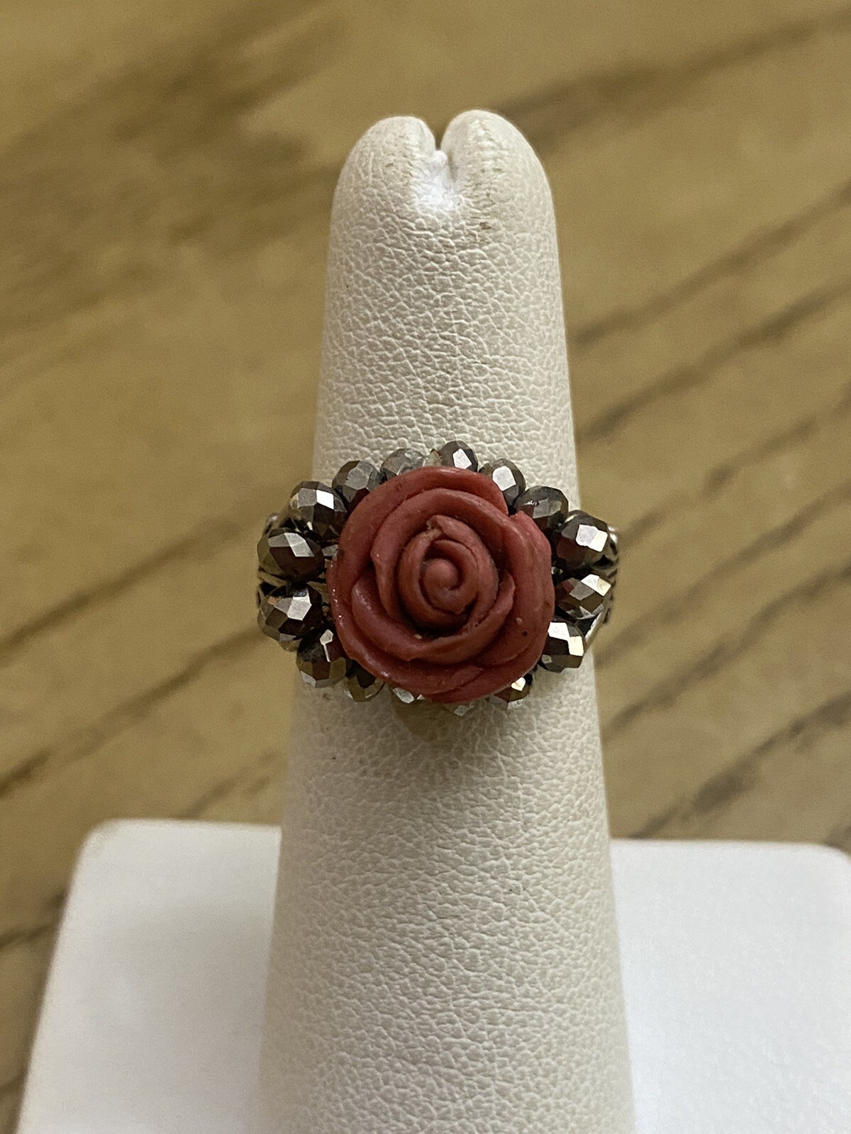 JBB designer Signed Sterling silver ring, 925 with carved rose Ring Size 8 Adj