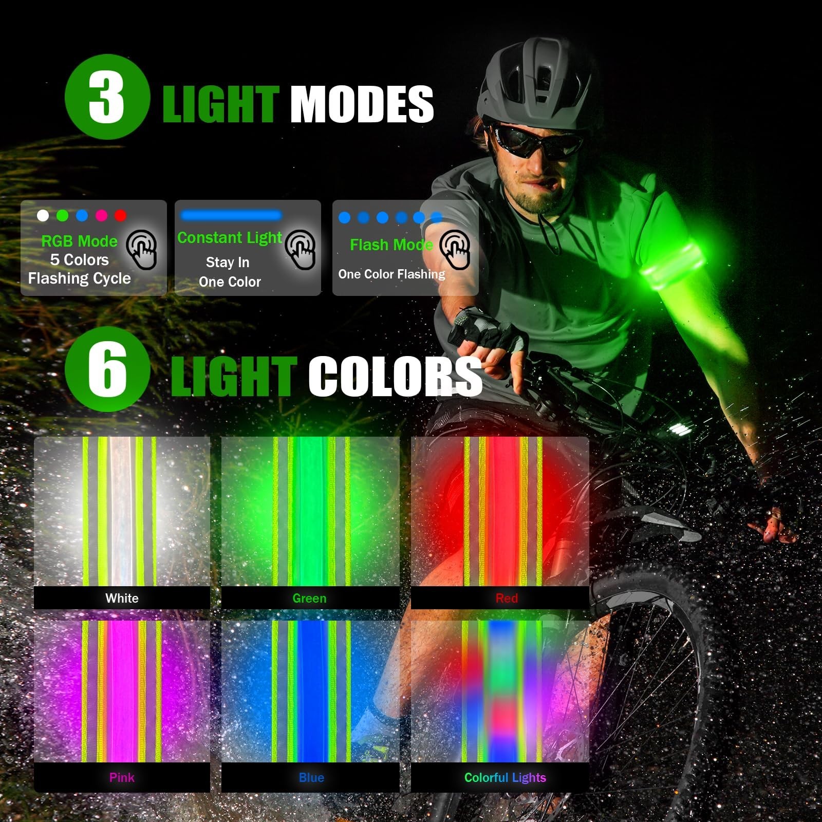 2 Pack Rechargeable LED Armbands for Running, High Visibility Reflective Runn...