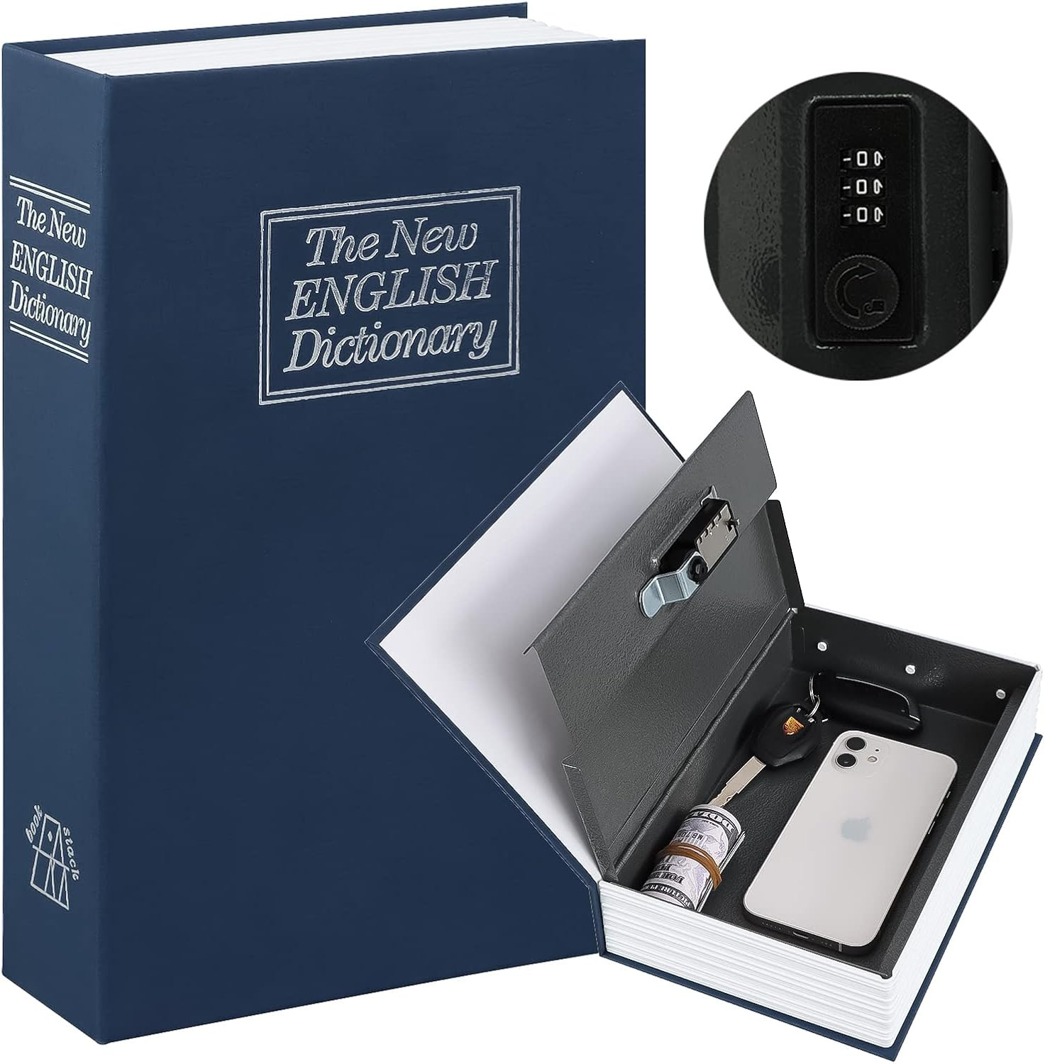 Diversion Book Safe with Combination Lock, Secret Safe Metal Lock Box, Money Sto