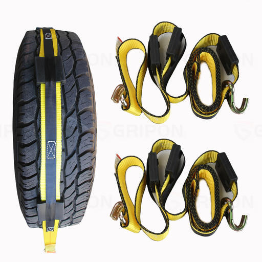 GRIPON (Pack of 2) 2inch x 10ft Over Tire Car Hauler Tie Down Straps with J Hook