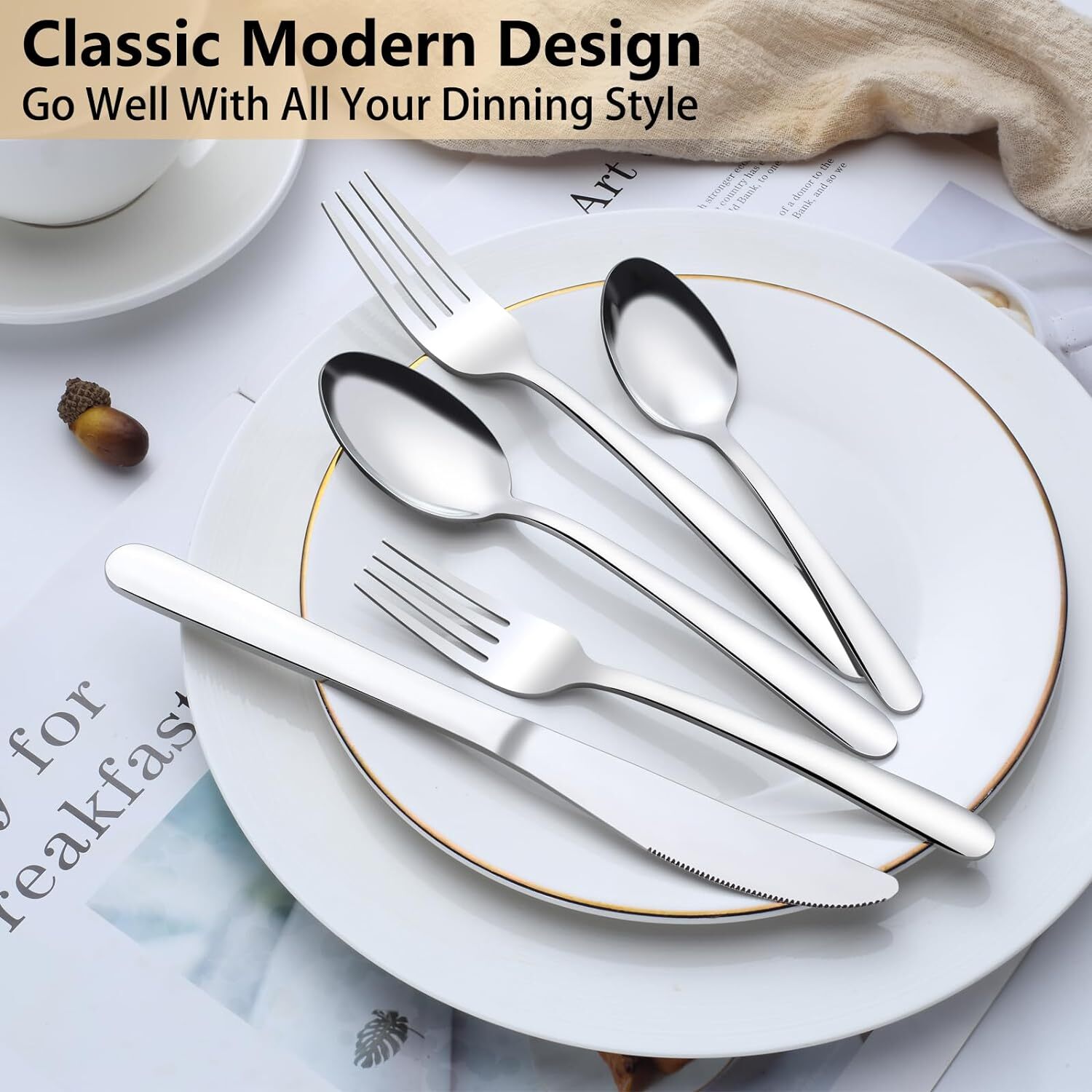60-Pcs Silverware Set Service for 12 Premium Stainless Steel Flatware Set Inc