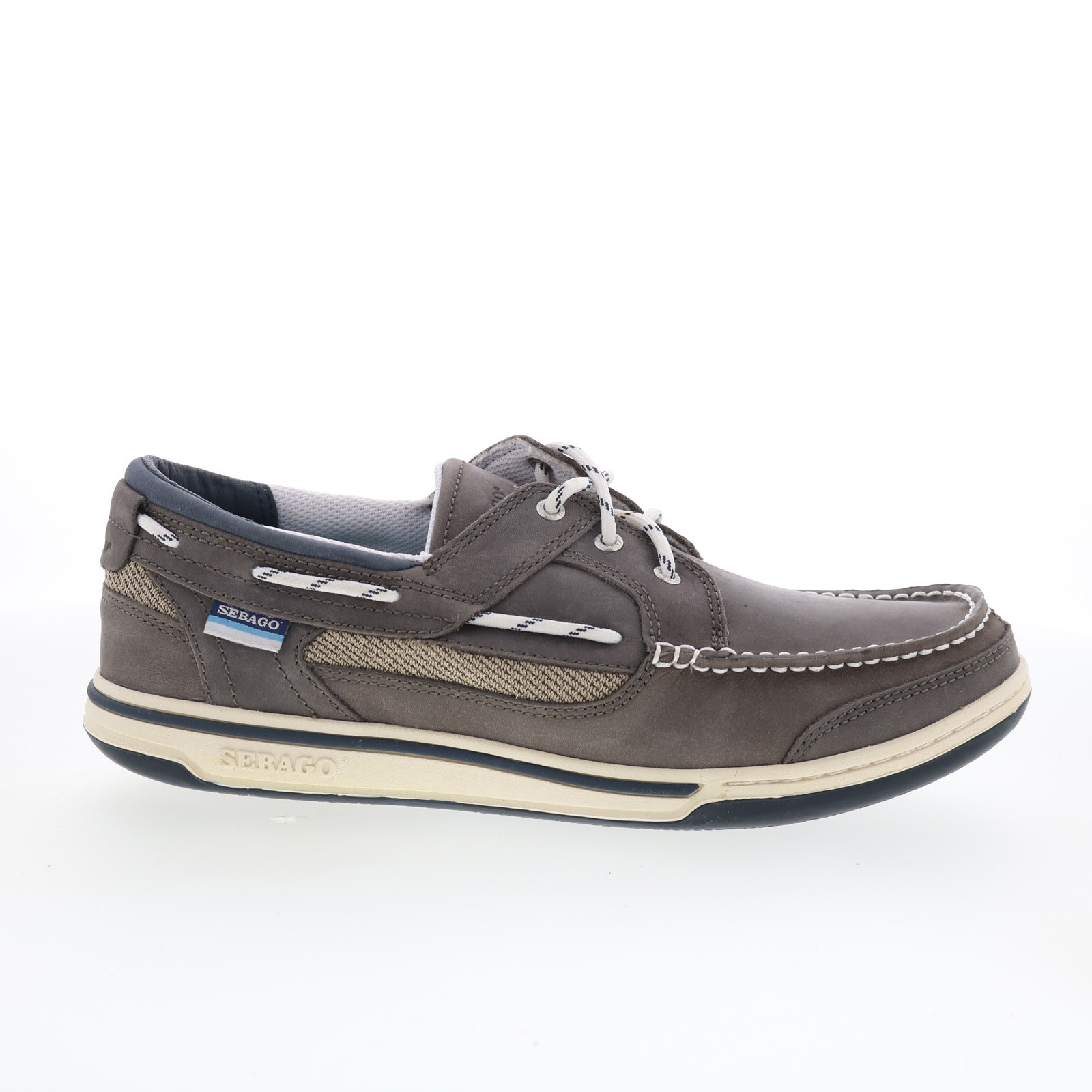 Sebago Triton Three Eyelets Nubuck Mens Gray Loafers & Slip Ons Boat Shoes