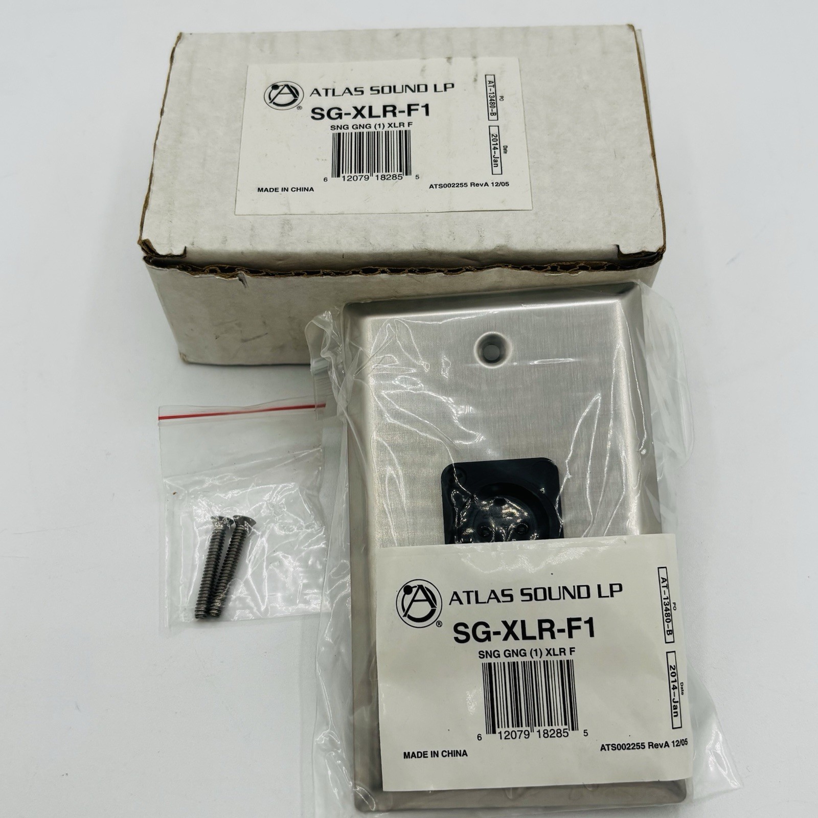 NIB Atlas Sound LP SG-XLR-F1 Single Gang Steel Wallplate