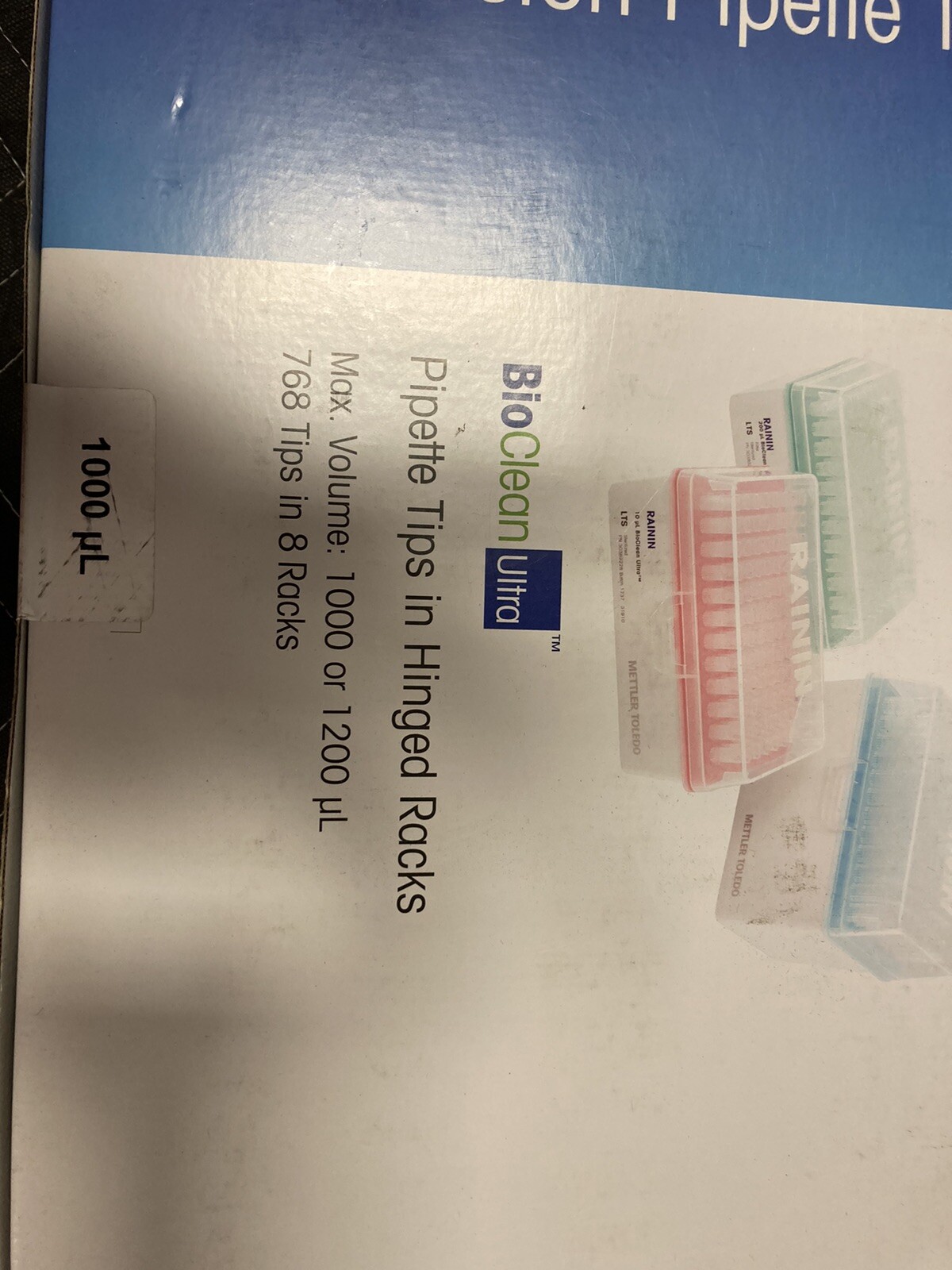 BioClean Ultra Pipette Tips in Hinged Racks 768 Tips Sealed 8 Racks