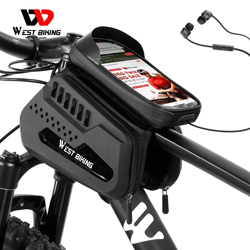 WEST BIKING Bicycle Top Tube Frame Bag MTB Bike Waterproof Hard Shell Bag 1.4L
