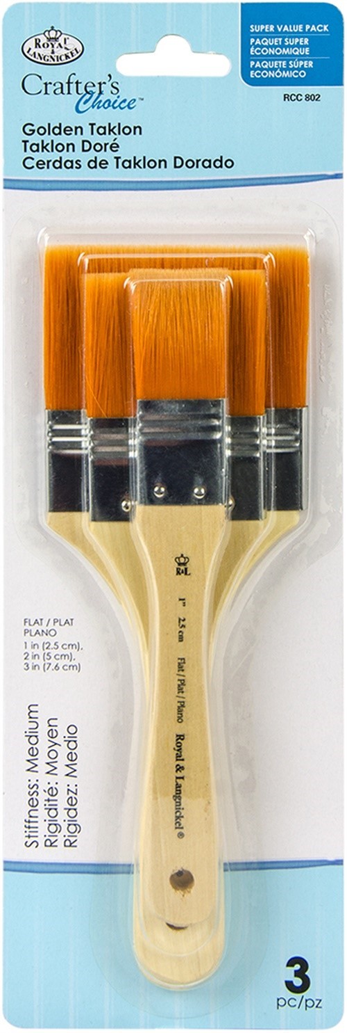 Crafter's Choice Gold Taklon Flat Brush Value Pack 3/Pkg-