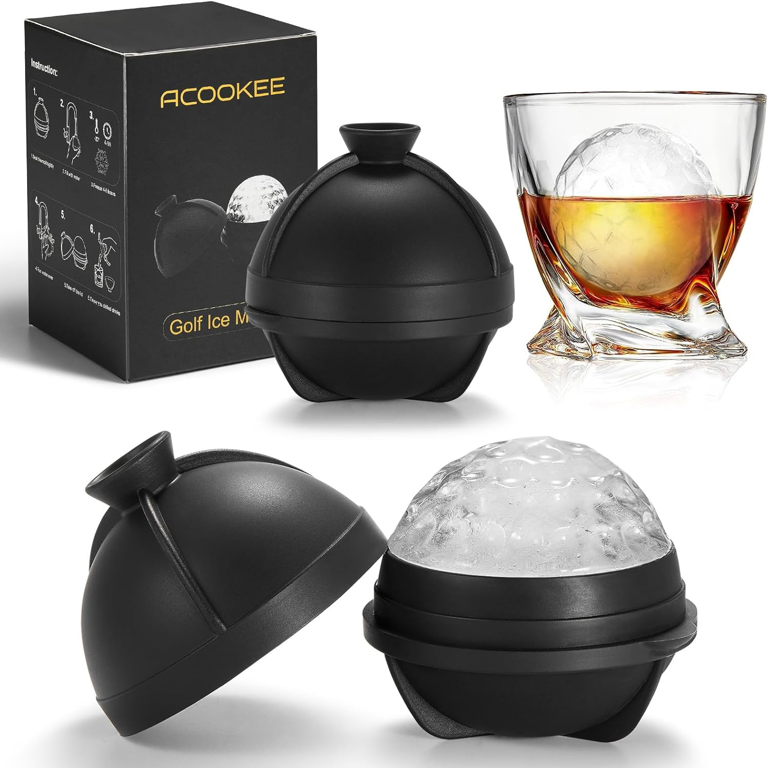 Novelty Golf Ball Ice Maker Mold Set of 2, Funny Golf Gifts for Men Golfers, 2.5