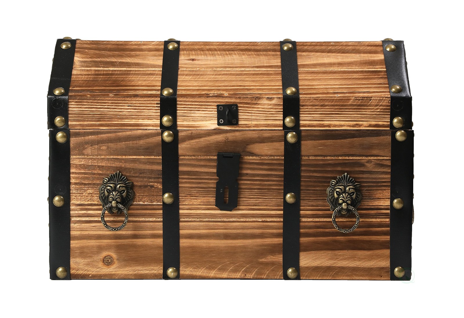 Lockable Large Wooden Pirate Trunk with Lion Ring Handles