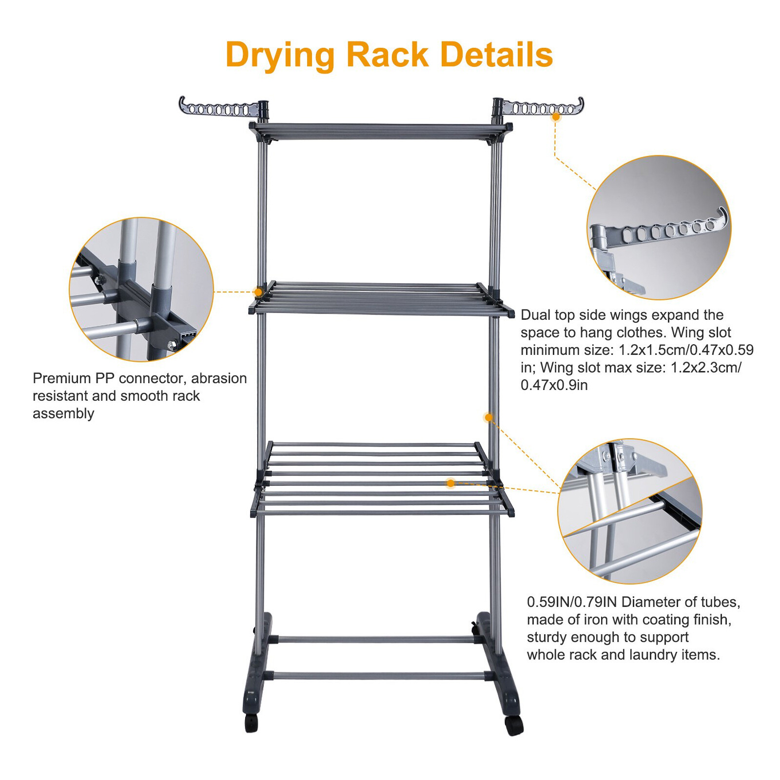 Folding Clothes Drying Rack Stainless Steel Laundry Rack Storage Stand Portable