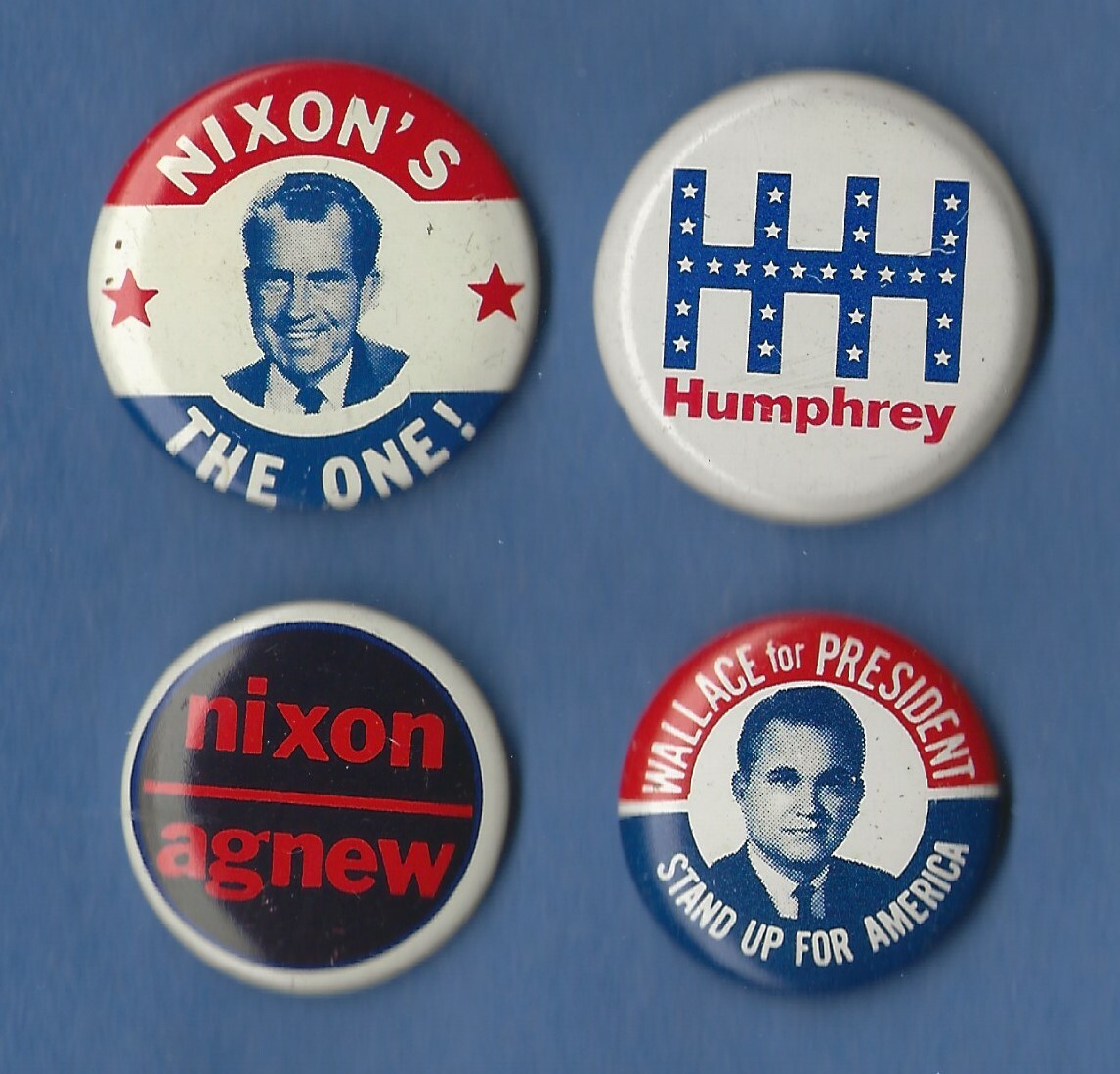 1968(Lot of 4) Nixon, Humphrey, Wallace (7/8 - 1-1/8)" / Campaign Buttons(L01)