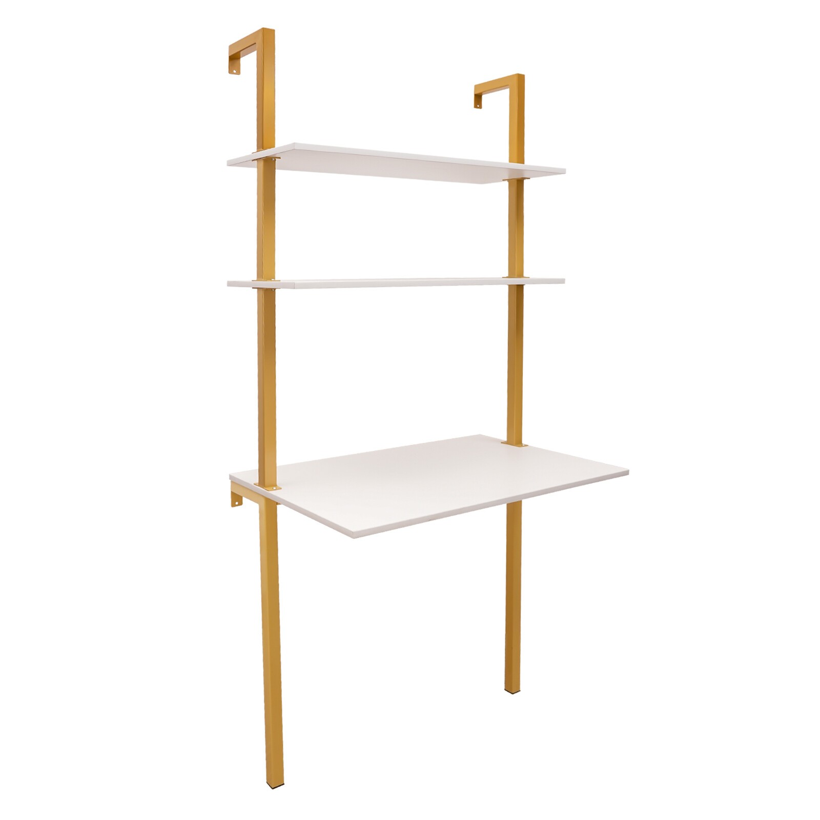 Wall Mount Writing Table 3-tier Computer Desk Storage Home Office w/ Power Strip