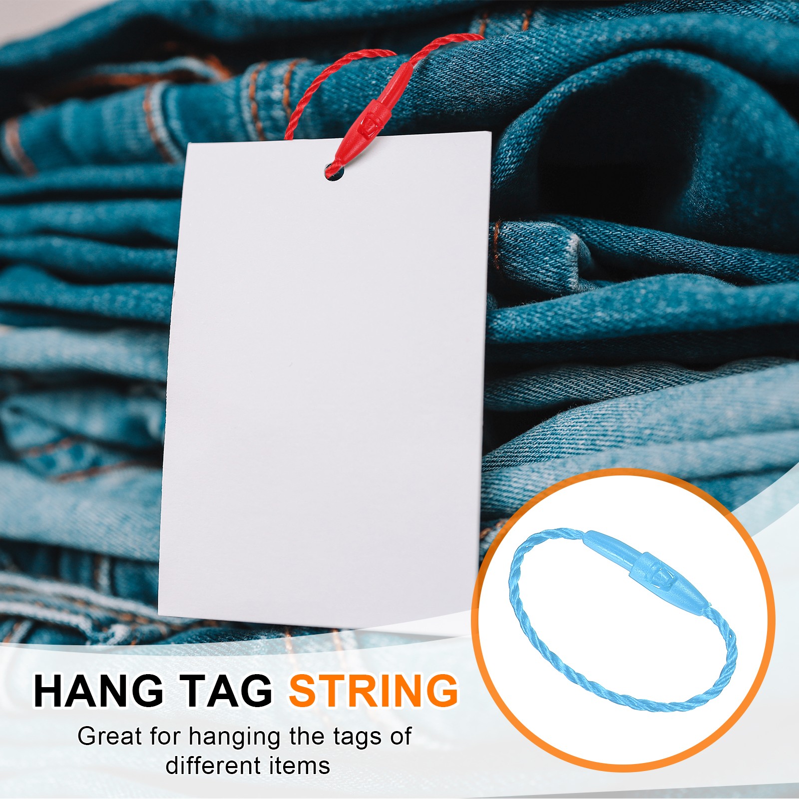 500 Pcs Polyester Hang Tag String 3" Snap Lock Pins Loop Fastener, Blue