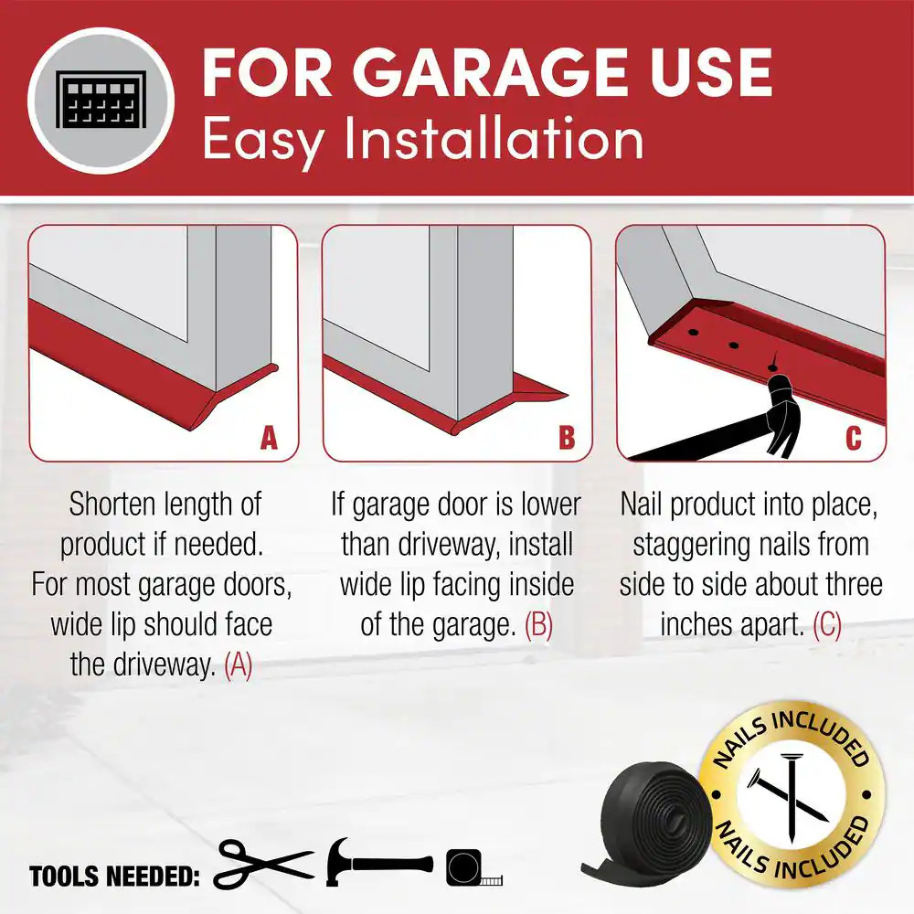 9 Ft Garage Door Bottom Seal 2-1/4" Rubber Weather Strip Replacement Kit