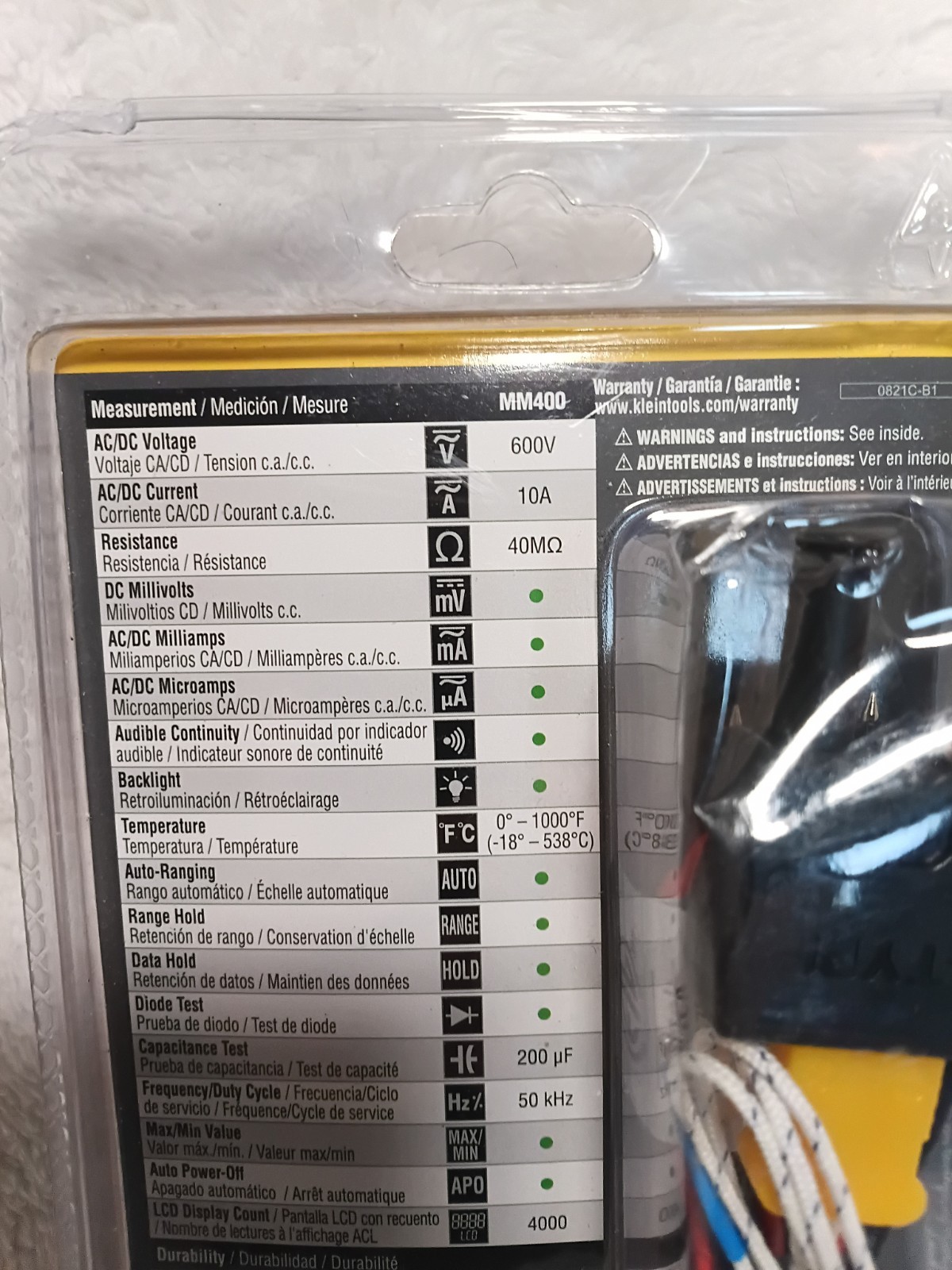 Klein Tools Auto Ranging Digital Multimeter MM400 600V 10A 40M