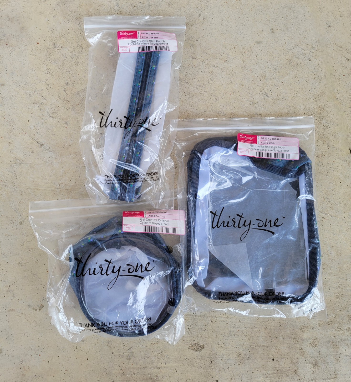 Lot Of 3 Thirty One Get Creative Dot Trio Items Accessories- New In Package