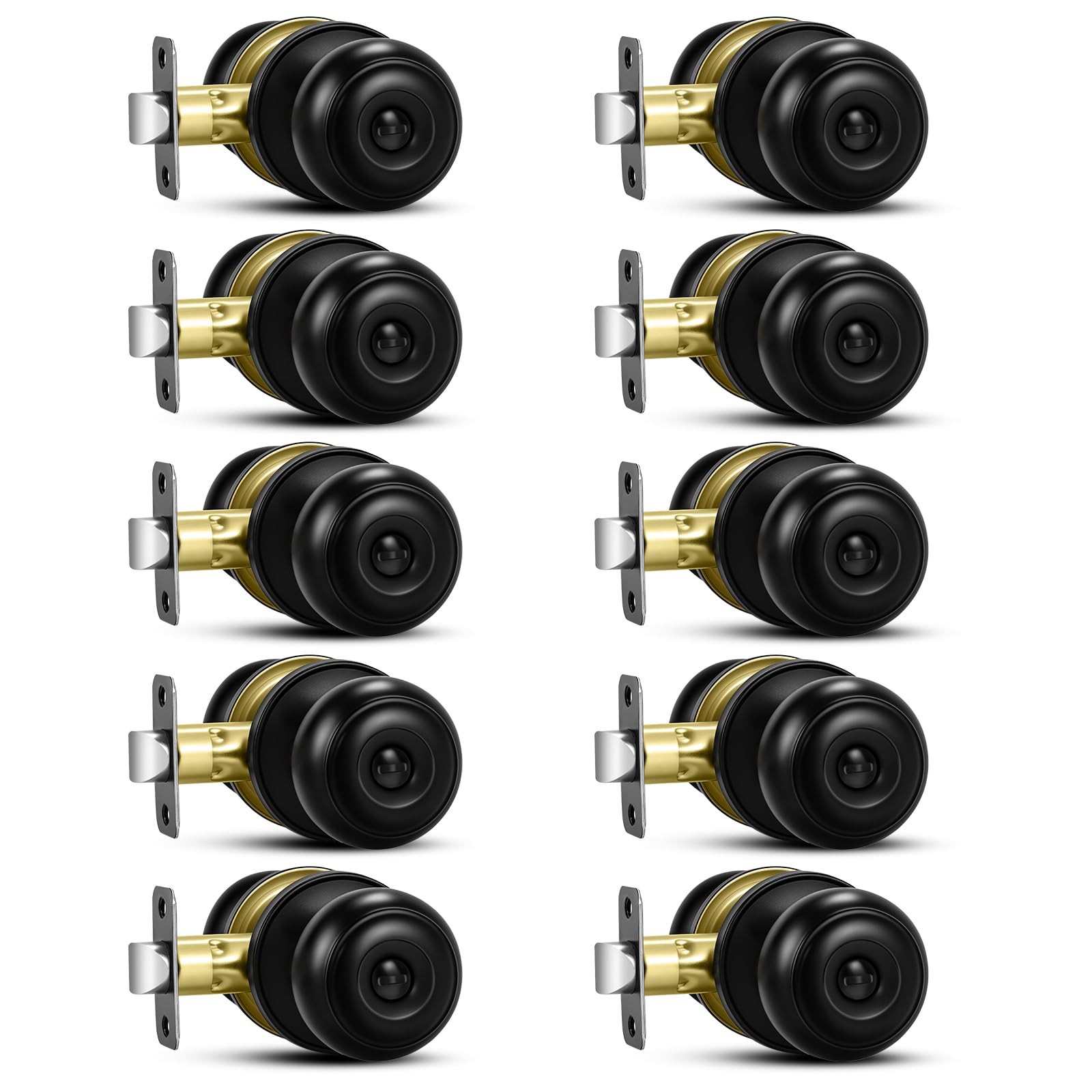 10 Pack Matte Black Door knobs, Keyless Interior Door Locks, Round Ball Keyle...
