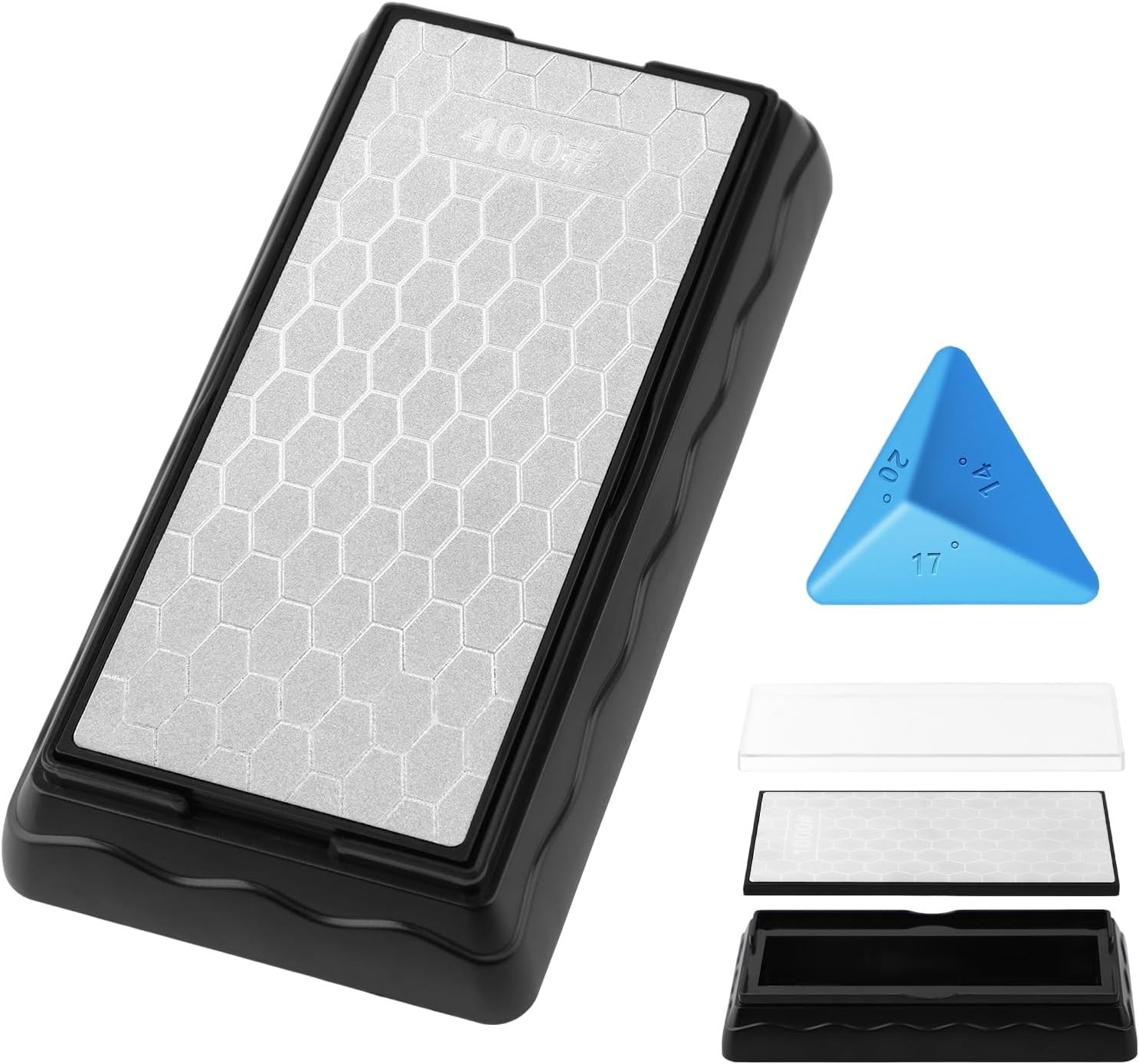 Double-Sided Diamond Sharpening Stone with Angle Guide & Storage