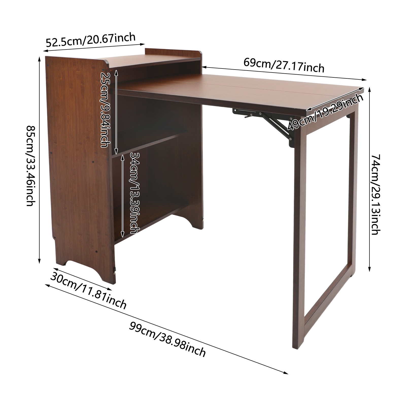 Folding Desk with Storage Shelves,Bookcase with Drop Down Table for Study Office