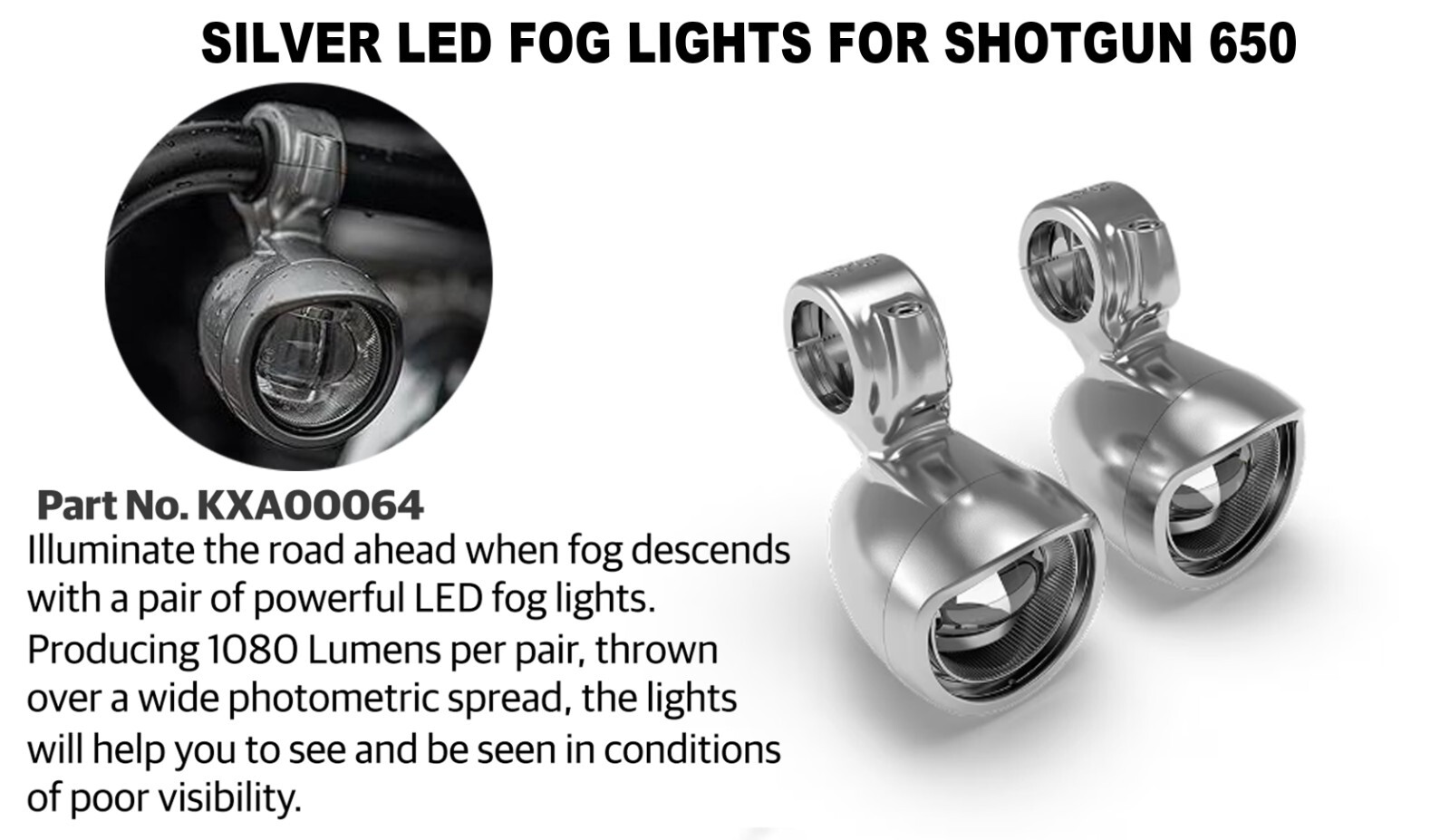 "SILVER LED FOG LIGHTS" FIT FOR ROYAL ENFIELD SHOTGUN 650