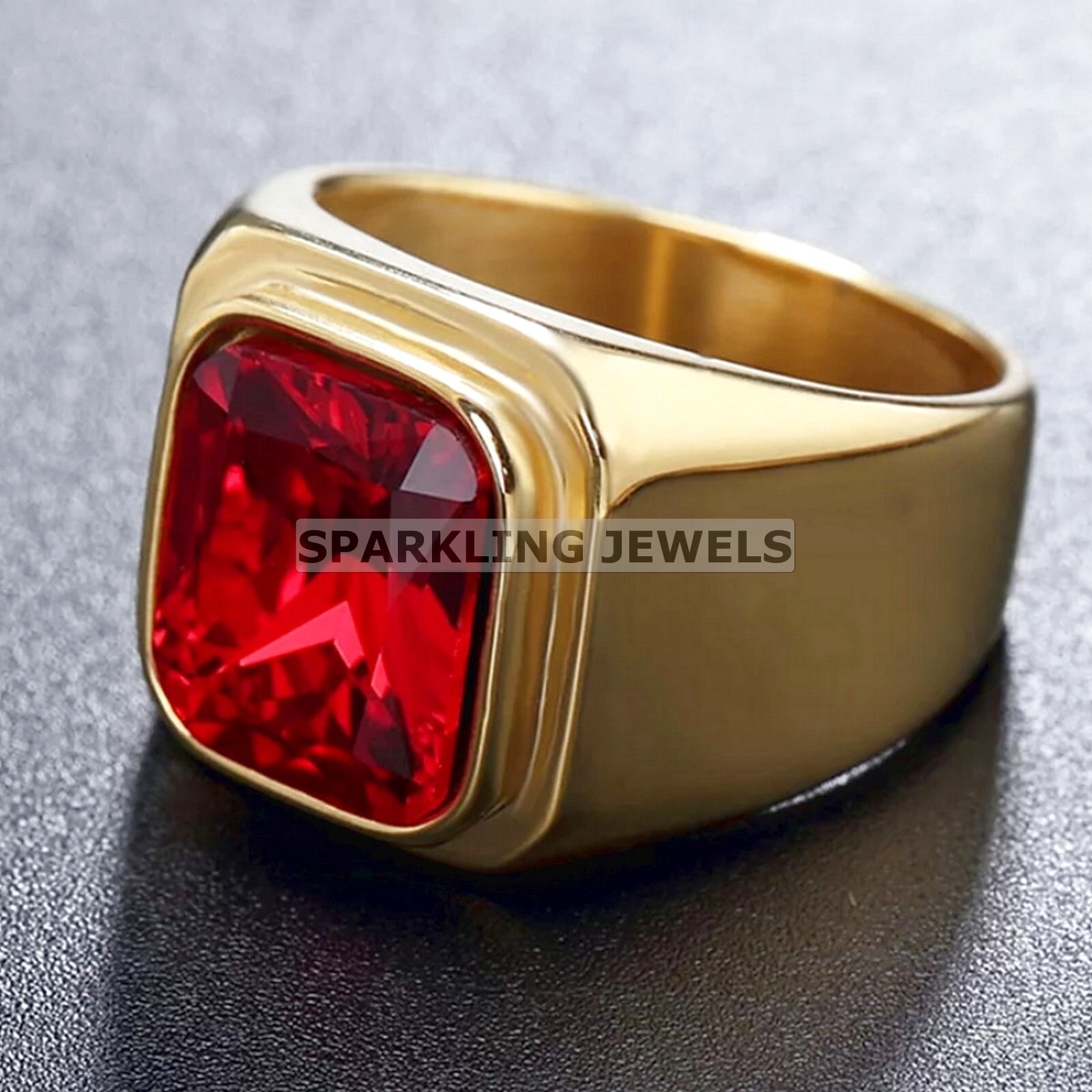 Flawless Garnet Cushion Cut With 14K Solid  Gold  Ring For Men #C237