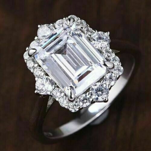 Emerald Cut 5.10Ct White Diamond Lab-Created Engagement Ring 925 Sterling Silver