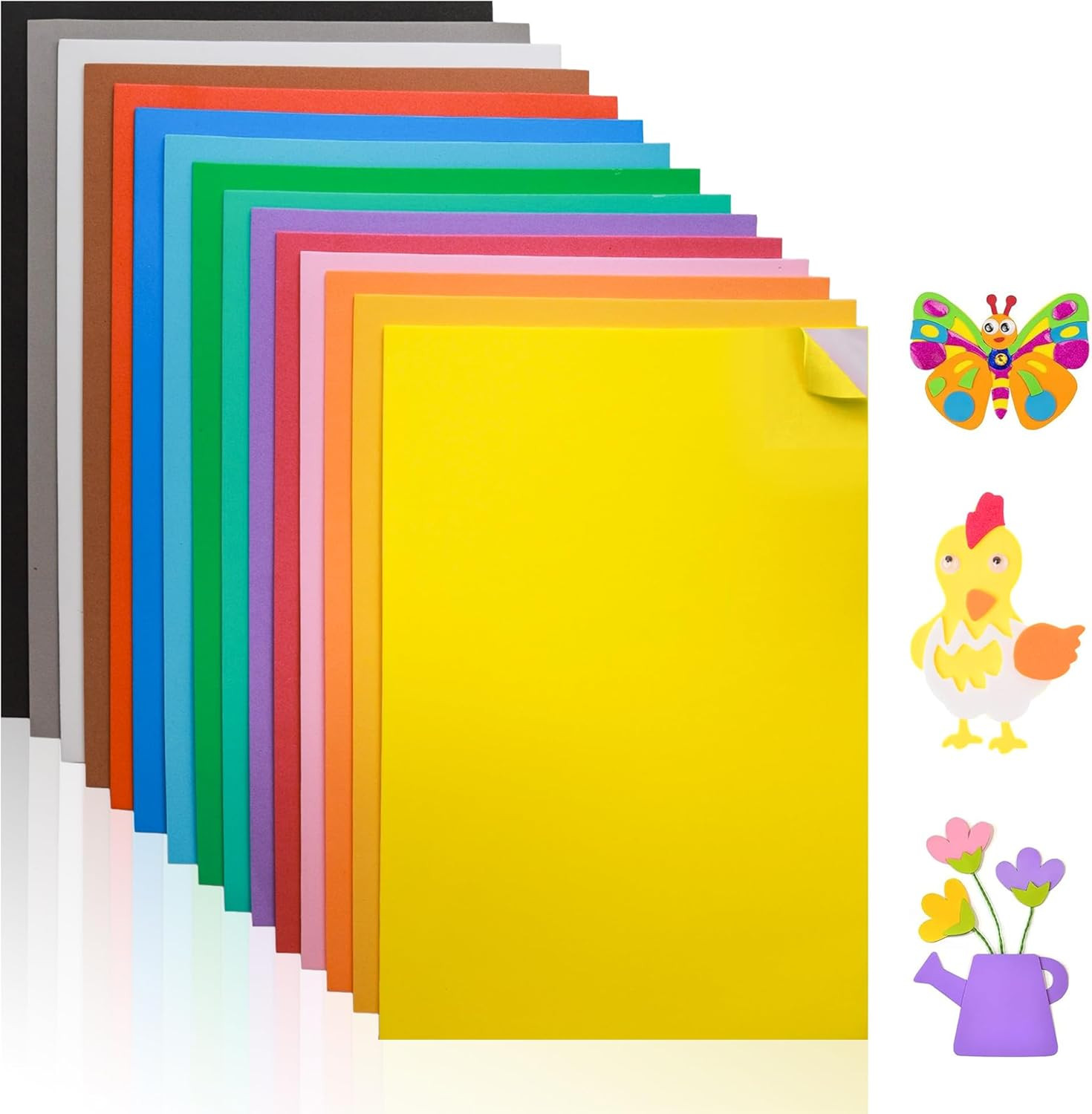 Self-Adhesive EVA Foam Sheets for Crafts – 15 Assorted Colors, 6 X 9 Inch, 2Mm T