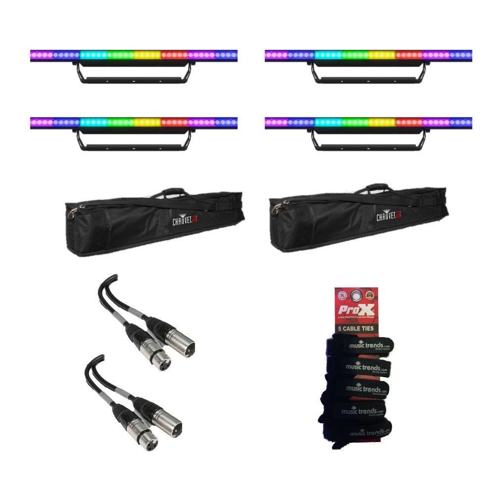 Pack of 4x Chauvet DJ COLORstrip PiX ILS strip/wash lights + 2 Bags DMX Cables