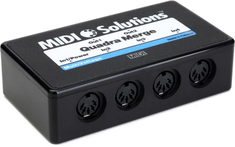 MIDI Solutions MultiVoltage Quadra Merge 4-in 2-out MIDI Merge Box