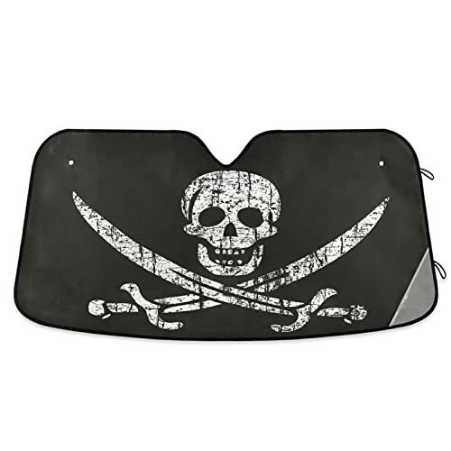 Jolly Roger Pirate Skull Car Sun Shade Windshield Grunge Skeleton Sun Shield