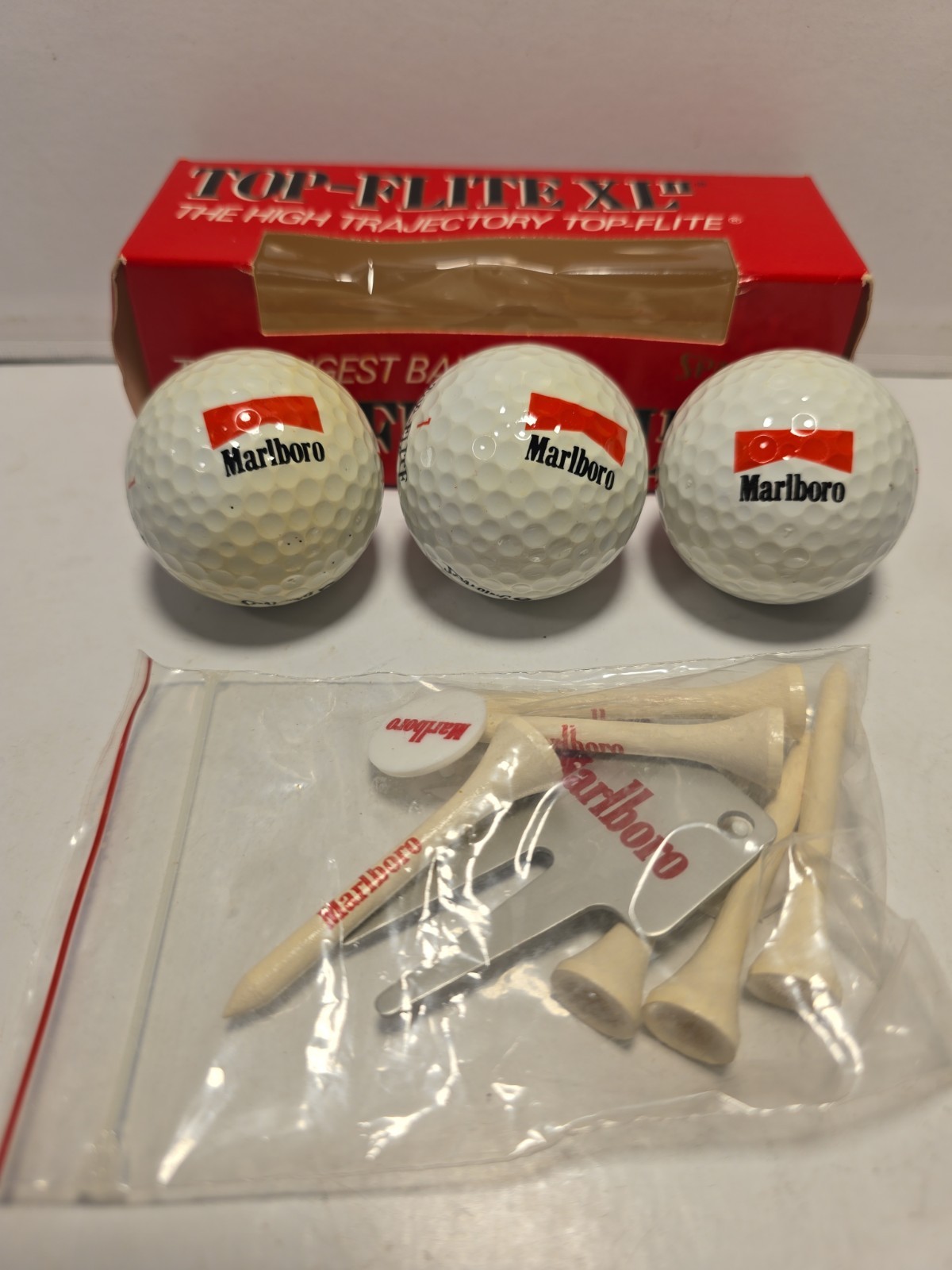 Marlboro Logo Golf Ball 3 Pack with Tees and Markers- Collectable / Rare