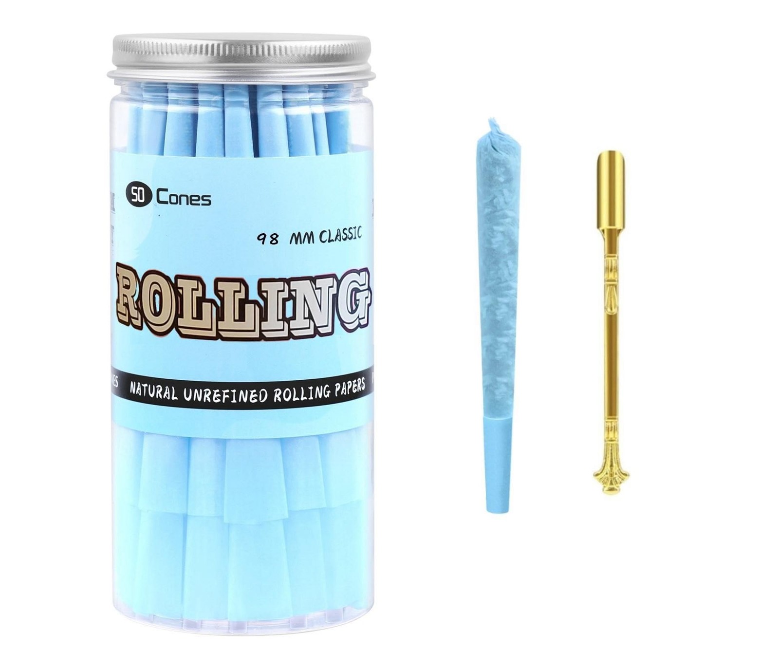 | 50 Pack | Rolling Papers Pre Rolled Cones | 98mm Length | Natural Rolling P...