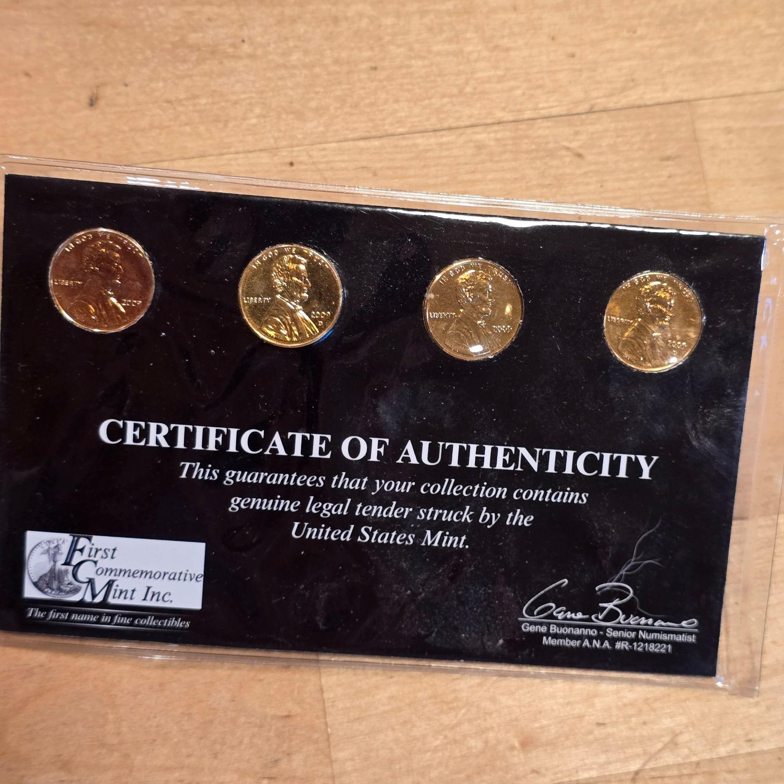 2009 Lincoln Cent 4 Piece Set 24K Gold Plated Unc First Commemorative COA