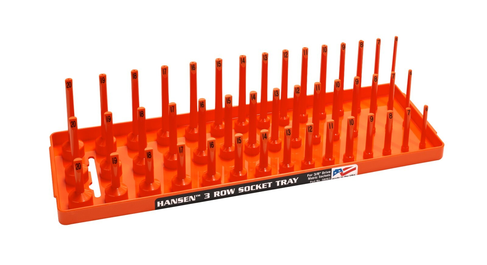 Hansen Global 38063 3/8 Inch Drive Orange Metric Socket Organizer - New