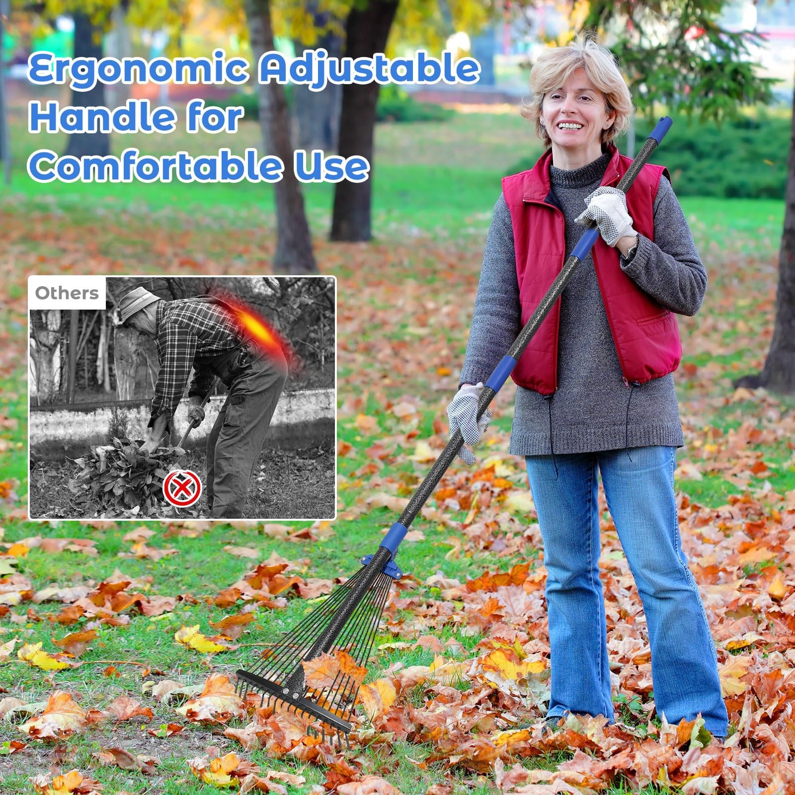 Adjustable Garden Rake for Leaves-Heavy Duty Metal Rake with 8-17" Expandable...