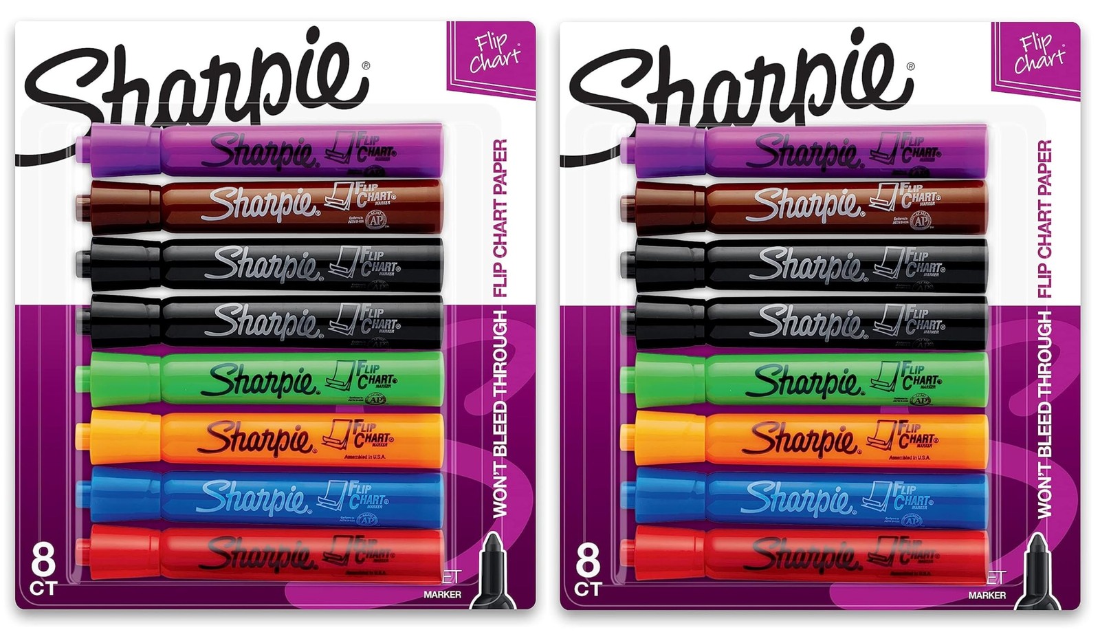SHARPIE Flip Chart Markers, Bullet Tip, Assorted Colors, 8 Pack (Pack of 2)