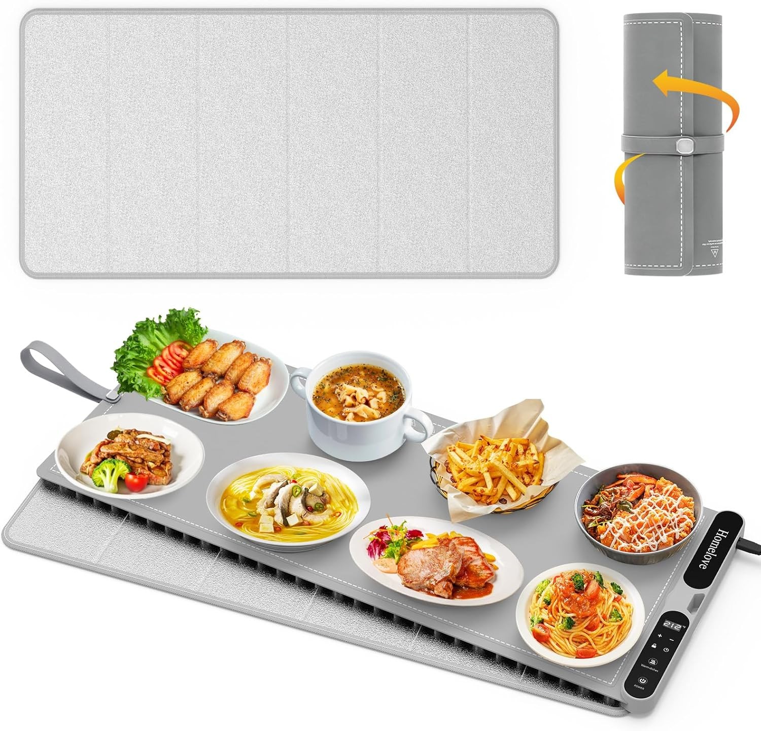 H Food Warming Mat - 7 temperature settings and 8-hour timer, gray