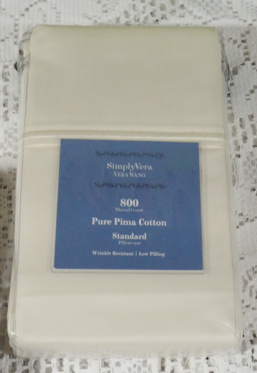NIP SIMPLY VERA WANG 800TC IVORY PIMA COTTON STANDARD PILLOWCASES ENVELOPE CLOSE