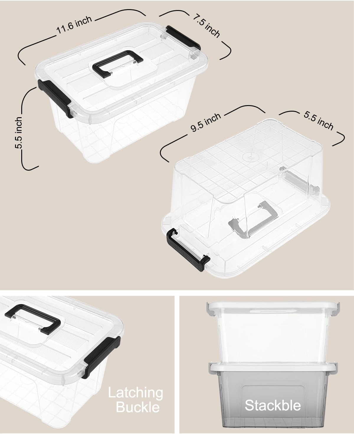 Plastic Storage Bins W/ Lids 6 Pack Storage Organizer 7 Quart Stackable Storage