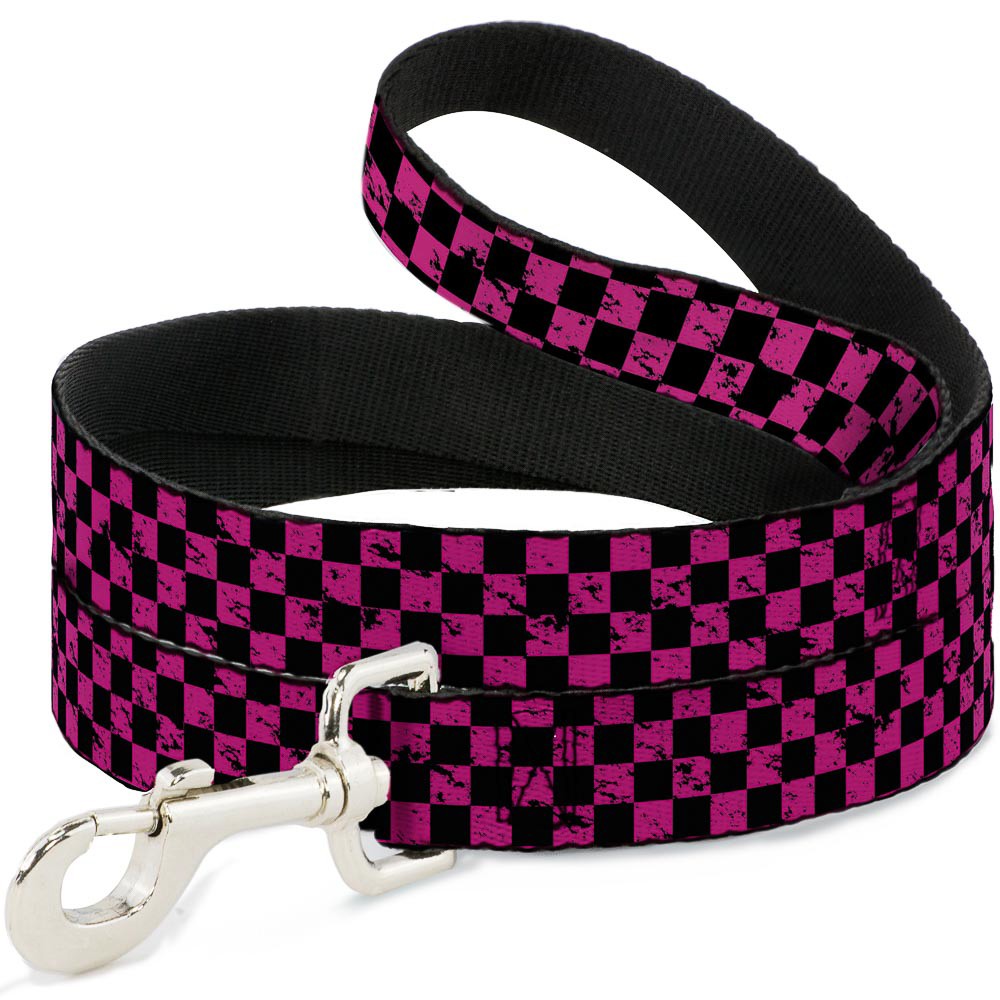 Dog Leash Checker Weathered Black/Neon Pink