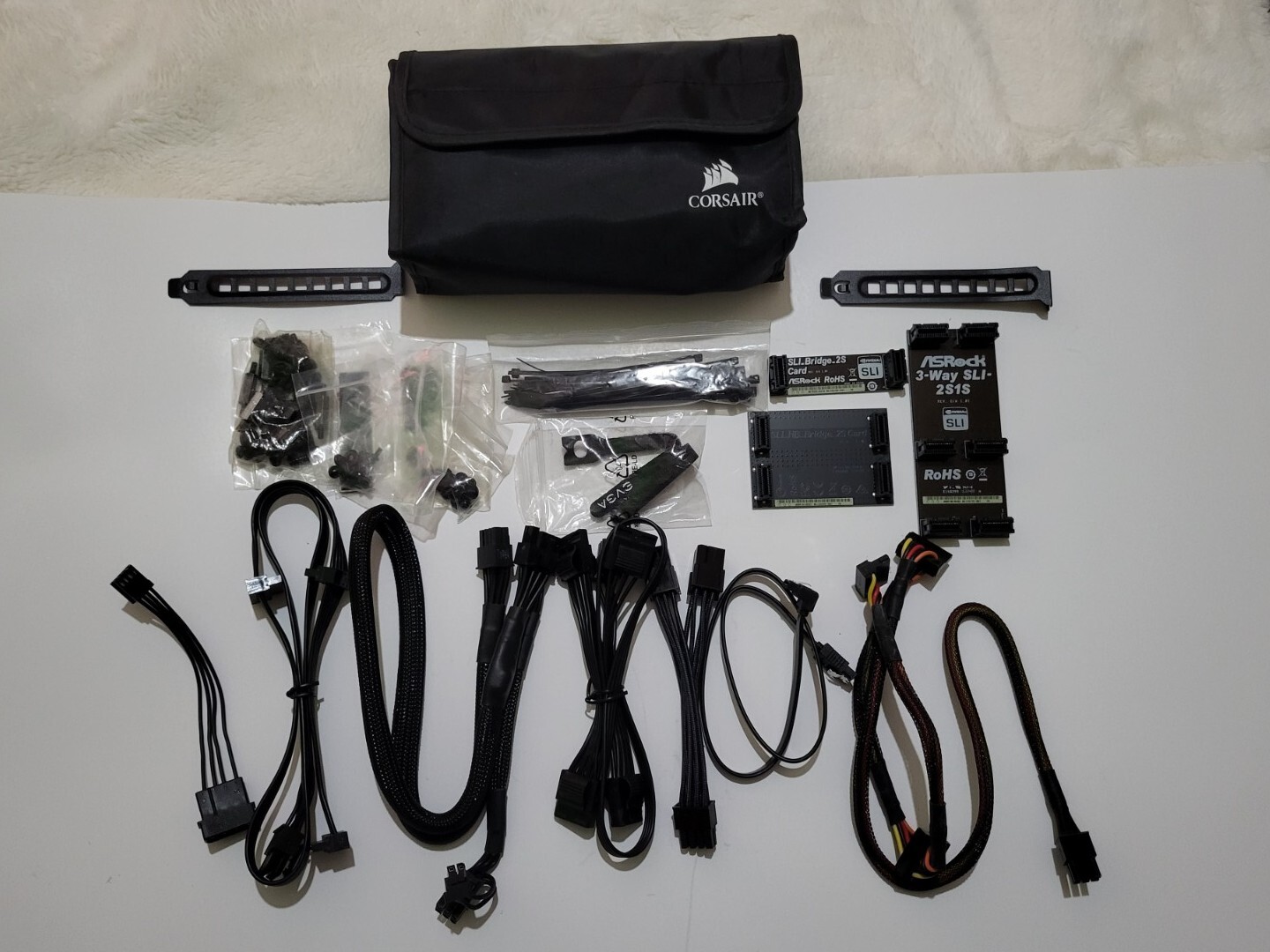 🌟 *BUNDLE* SLI Bridge ASROCK NVIDIA, Cards, Cables, Corsair Bag PCI-E Type4...