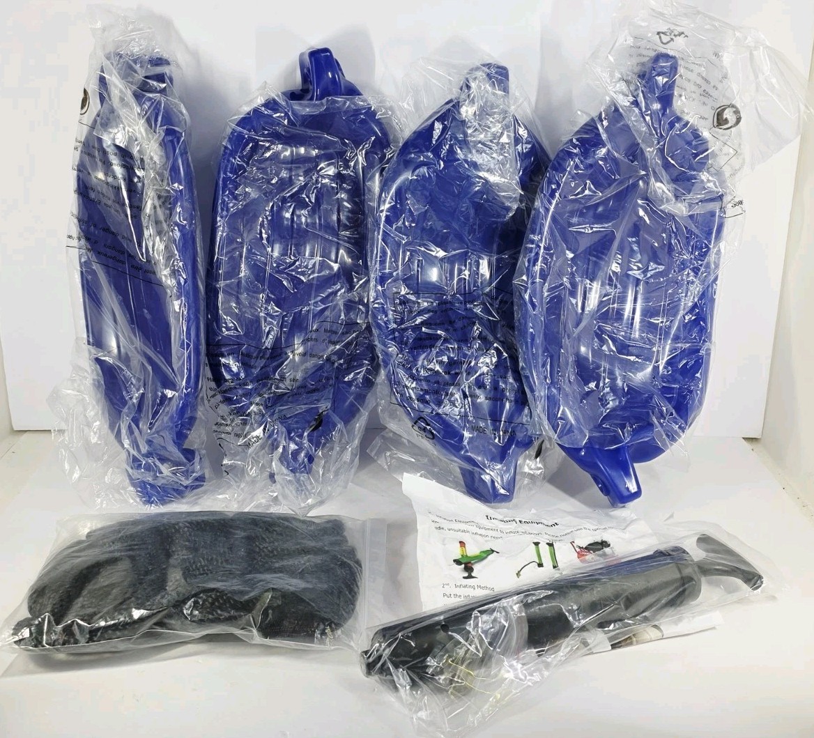 Boat Fenders 4 Pack Ribbed Twin Eyes Bumpers 4.5" × 16" Blue OPEN BOX NEW