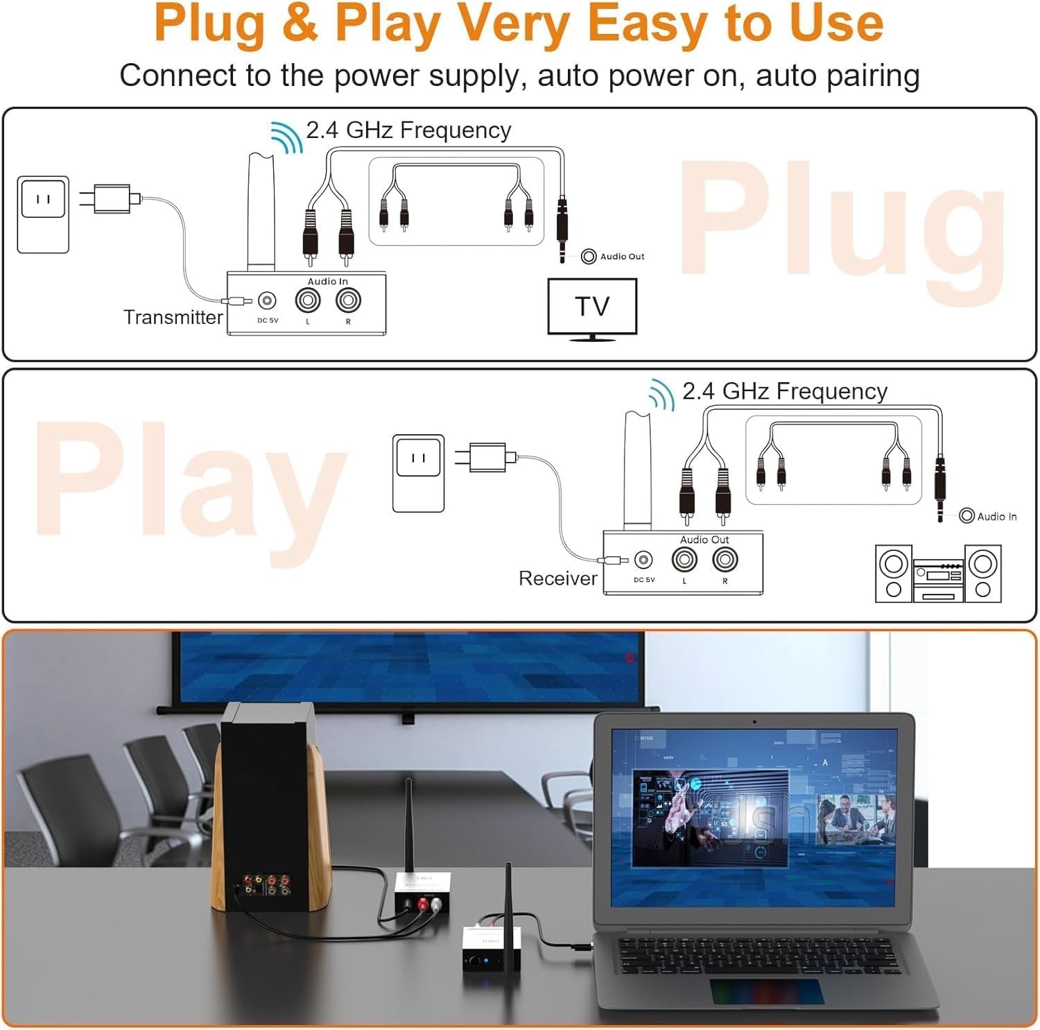 2.4GHz Wireless Audio Transmitter Receiver Set 320FT Range